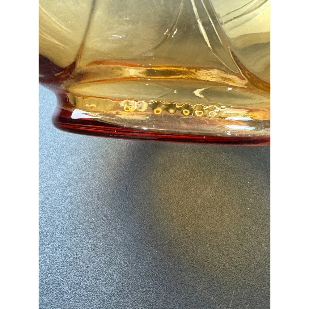 Vintage Cambridge Amber Hand Blown Glass Tilt Pitcher‎ Clear Handle MCM 8.5